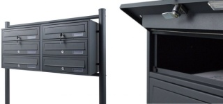 Skrzynka na Listy Pocztowa 2x3 wrzuty Grafitowa Lokatorska stalowa na stojaku