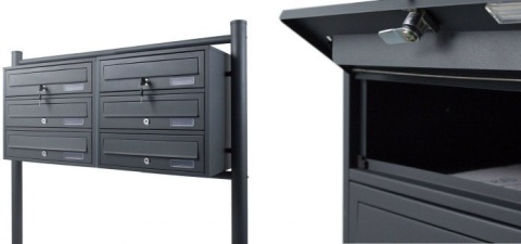 Skrzynka na Listy Pocztowa 2x3 wrzuty Grafitowa Lokatorska stalowa na stojaku