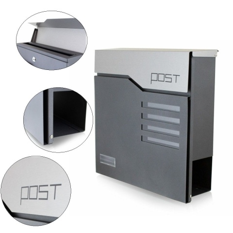 Skrzynka na listy Pocztowa wisząca Naścienna Grafitowa z gazetnikiem