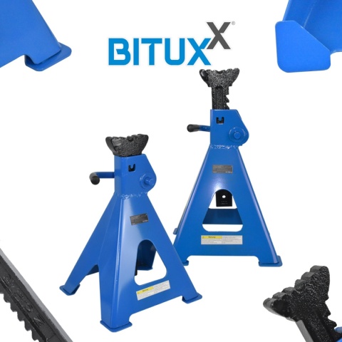 Zestaw 2 sztuk kobyłek warsztatowych Bituxx o udźwigu 12 t każda. Regulacja wysokości 48,7-74,8 cm