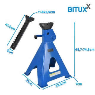 Zestaw 2 sztuk kobyłek warsztatowych Bituxx o udźwigu 12 t każda. Regulacja wysokości 48,7-74,8 cm