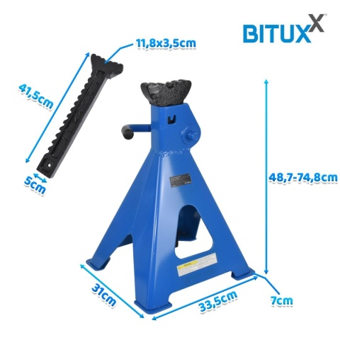 Zestaw 2 sztuk kobyłek warsztatowych Bituxx o udźwigu 12 t każda. Regulacja wysokości 48,7-74,8 cm