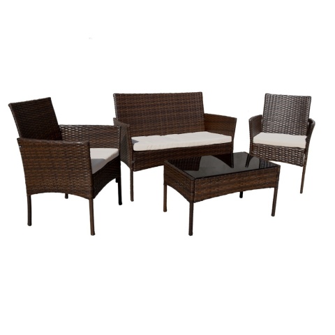 Zestaw Mebli Ogrodowych z technorattanu Brązowy 4 elemnty Krzesła Kanapa + stolik