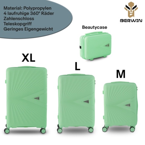 Zestaw Walizek 4szt Xl+L+M+Kuferek Miętowe BERWIN ABS na 4 kółkach