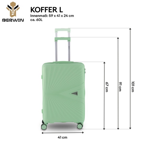 Zestaw Walizek 4szt Xl+L+M+Kuferek Miętowe BERWIN ABS na 4 kółkach