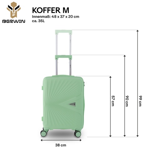 Zestaw Walizek 4szt Xl+L+M+Kuferek Miętowe BERWIN ABS na 4 kółkach