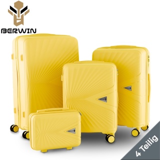 Zestaw Walizek 4szt Xl+L+M+Kuferek ŻÓŁTY Tropikalny BERWIN ABS na 4 kółkach