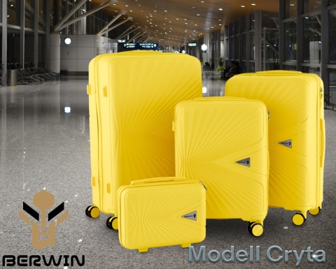Zestaw Walizek 4szt Xl+L+M+Kuferek ŻÓŁTY Tropikalny BERWIN ABS na 4 kółkach