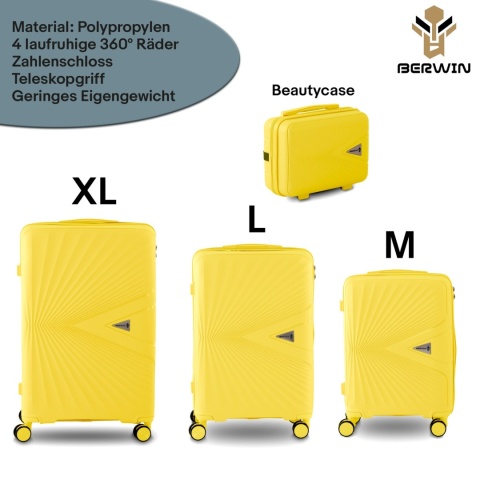 Zestaw Walizek 4szt Xl+L+M+Kuferek ŻÓŁTY Tropikalny BERWIN ABS na 4 kółkach