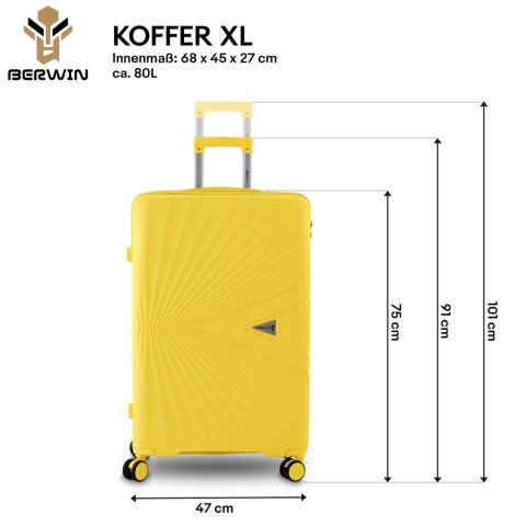 Zestaw Walizek 4szt Xl+L+M+Kuferek ŻÓŁTY Tropikalny BERWIN ABS na 4 kółkach