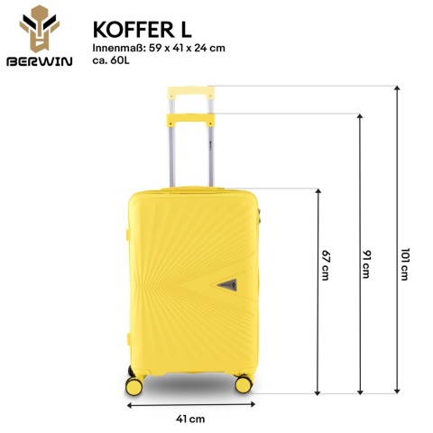 Zestaw Walizek 4szt Xl+L+M+Kuferek ŻÓŁTY Tropikalny BERWIN ABS na 4 kółkach