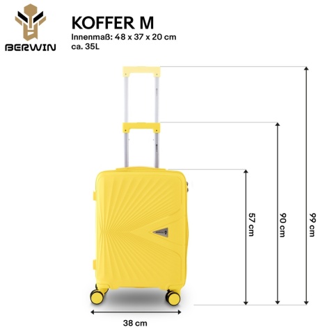 Zestaw Walizek 4szt Xl+L+M+Kuferek ŻÓŁTY Tropikalny BERWIN ABS na 4 kółkach
