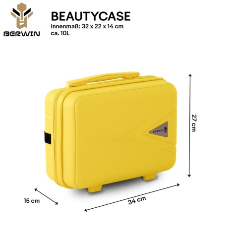 Zestaw Walizek 4szt Xl+L+M+Kuferek ŻÓŁTY Tropikalny BERWIN ABS na 4 kółkach