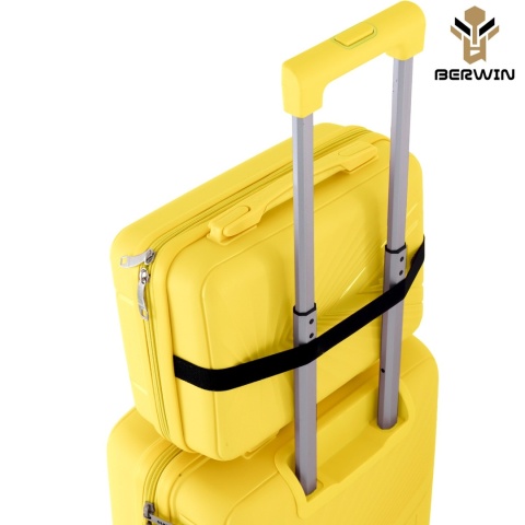 Zestaw Walizek 4szt Xl+L+M+Kuferek ŻÓŁTY Tropikalny BERWIN ABS na 4 kółkach