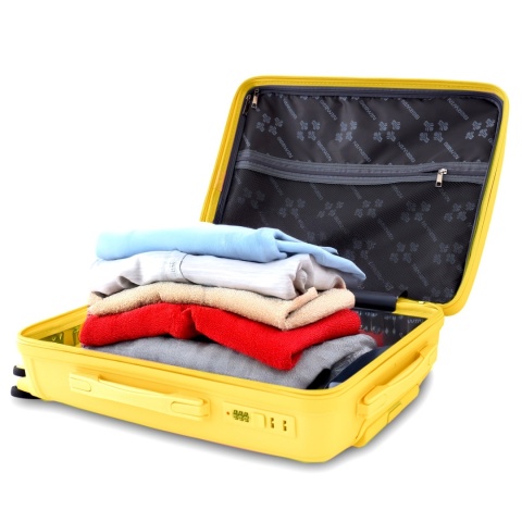 Zestaw Walizek 4szt Xl+L+M+Kuferek ŻÓŁTY Tropikalny BERWIN ABS na 4 kółkach