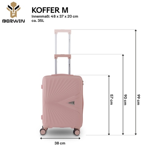 Zestaw Walizek 4szt Xl+L+M+Kuferek Matowy Róż BERWIN ABS na 4 kółkach