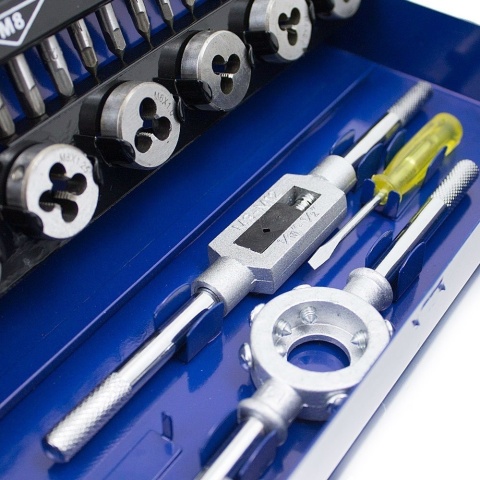 Zestaw do gwintowania 32 elementy – narzędzia stalowe ze stali wolframowe M3-M12