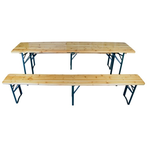 Zestaw ogrodowy – stół + 2 ławki wykonane z drewna, idealne do tarasu, ogrodu lub na kemping