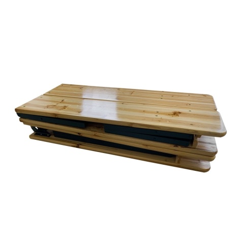 Zestaw ogrodowy – stół + 2 ławki wykonane z drewna, idealne do tarasu, ogrodu lub na kemping