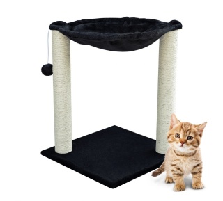 Czarny drapak dla kota z sizalowymi słupkami, hamakiem i legowiskiem stabilne drzewko do zabawy i odpoczynku