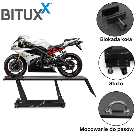 Hydrauliczny motocyklowy podnośnik Bituxx 460 kg – podnośnik serwisowy z nożną pompką, czarny