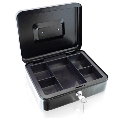 Metalowa kasetka na pieniądze z zamkiem – walizka do transportu i przechowywania gotówki