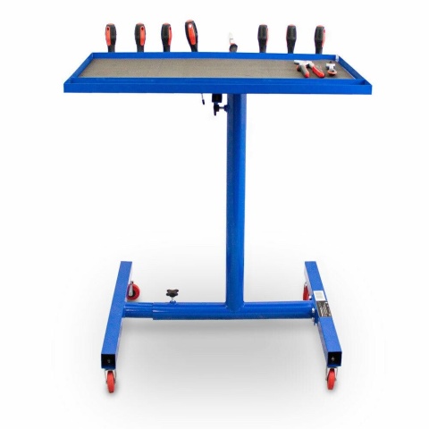 Mobilny stół roboczy warsztatowy – regulowany, na kółkach, do narzędzi