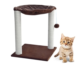 Słupek drapak dla kota brązowy – drzewko z legowiskiem i platformą