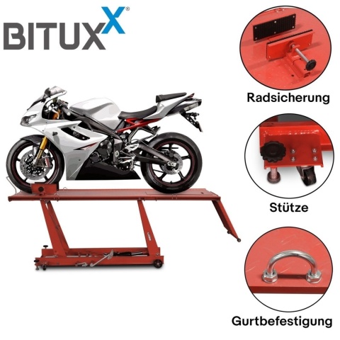 Hydrauliczny podnośnik motocyklowy Bituxx 460 kg – platforma serwisowa, regulowany lift