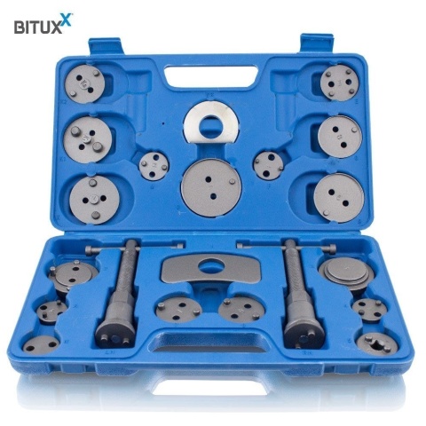 Zestaw Bituxx 22 el. do wciskania tłoczków hamulcowych – adaptery + prasy