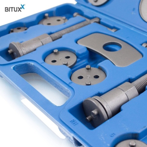 Zestaw Bituxx 22 el. do wciskania tłoczków hamulcowych – adaptery + prasy
