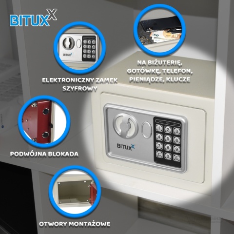 Bituxx Sejf biurowy/domowy – kasetka zamek elektroniczny + 2 klucze