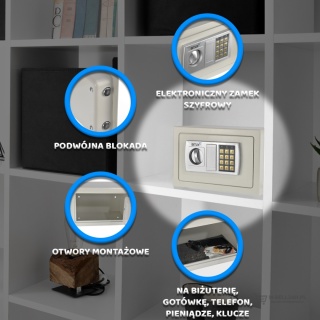 Sejf meblowy jasnoszary z zamkiem elektronicznym – kompaktowa kasetka do domu i biura
