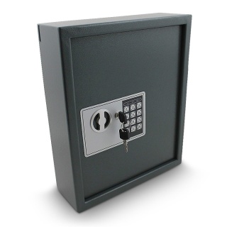 Sejf na klucze z zamkiem elektronicznym – grafitowa skrytka na PIN, 48 haków, bezpieczne przechowywanie