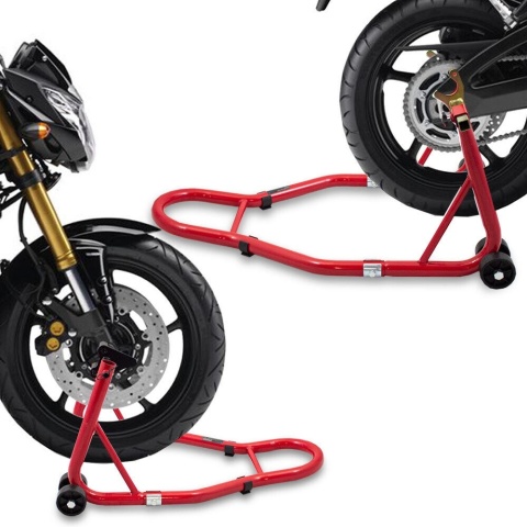 „Stojak motocyklowy — uchwyt przód + tył, stalowy, uniwersalny”