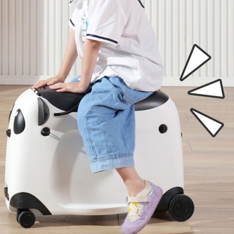 Walizka Podróżna dziecieca Jeździk lotniskowy na kółkach z Pasami Czarna Panda