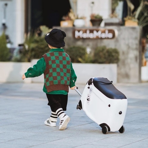 Walizka Podróżna dziecieca Jeździk lotniskowy na kółkach z Pasami Czarna Panda