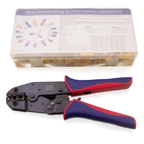Zaciskarka konektorów + zestaw 700 końcówek Bituxx – szczypce do kabli 0,5–6 mm²