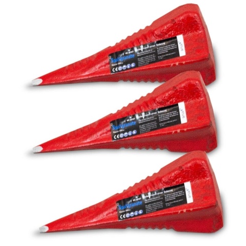 Zestaw 3 czerwonych klinów rozłupujących do drewna – trwałe kliny stalowe do pracy leśnej i kominkowej