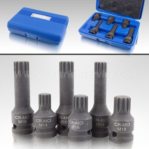 Zestaw 6 kluczy udarowych Spline / XZN BITUXX 1/2″ – M14, M16, M18 (43 mm i 78 mm)