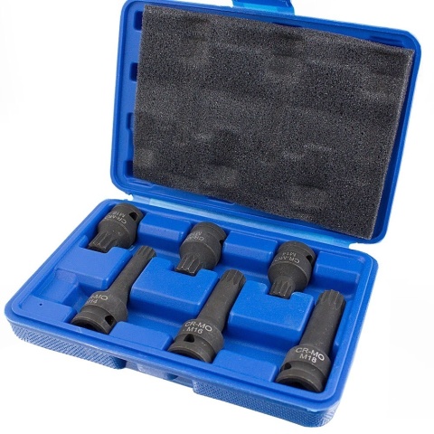 Zestaw 6 kluczy udarowych Spline / XZN BITUXX 1/2″ – M14, M16, M18 (43 mm i 78 mm)