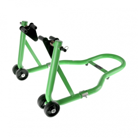 Zielony stojak motocyklowy Bituxx 250 kg – uchwyt serwisowy na przednie koło