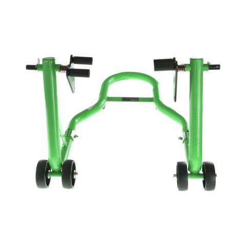 Zielony stojak motocyklowy Bituxx 250 kg – uchwyt serwisowy na przednie koło