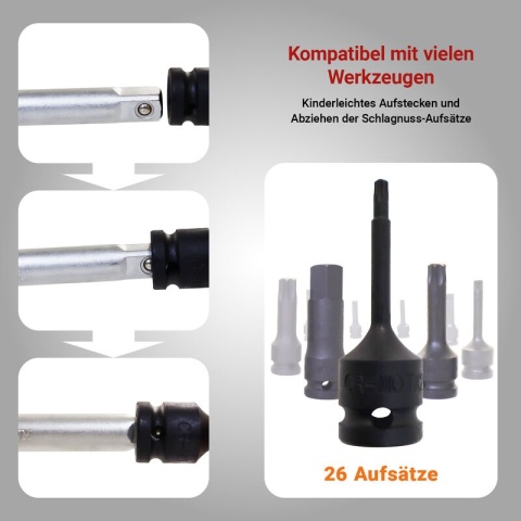 Bituxx 26‑częściowy zestaw nasadek 1/2″ – nasadki, bity Torx i wielozębate, profesjonalny komplet
