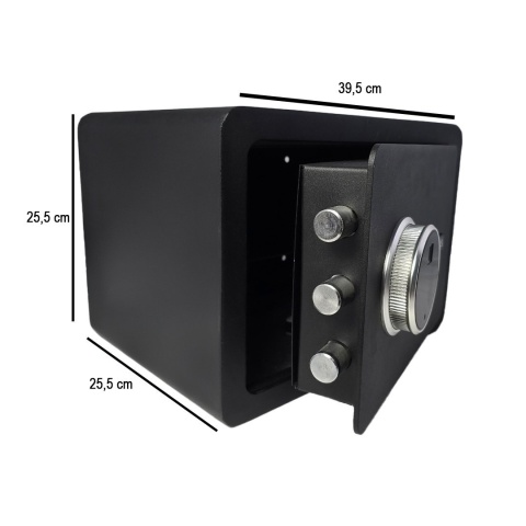 Bituxx czarny sejf biometryczny – elektroniczny szyfr + odcisk palca i klucze, sejf domowy/biurowy