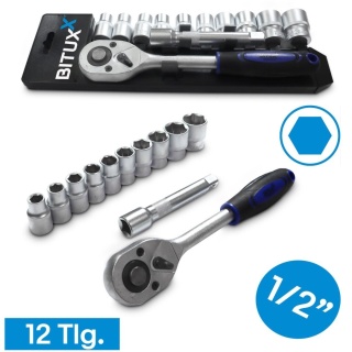 Bituxx zestaw nasadek 12 szt. 3/8" z grzechotką i przedłużką – komplet do warsztatu i garażu