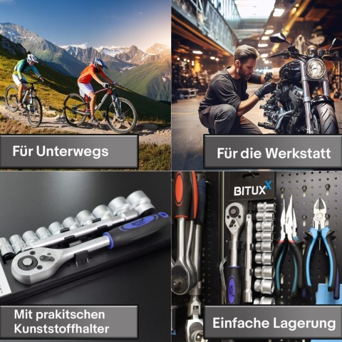 Bituxx zestaw nasadek 12 szt. 3/8" z grzechotką i przedłużką – komplet do warsztatu i garażu