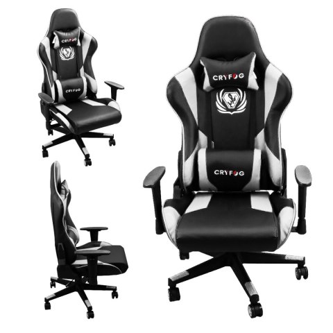 CRYFOG CZARNO-BIAŁE KRZESŁO GAMINGOWE OBROTOWE FOTEL DO GIER KOMPUTEROWYCH