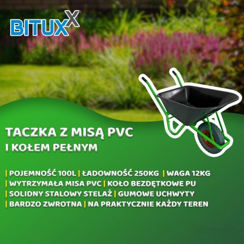 CZARNA BUDOWLANA TACZKA OGRODOWA PVC JEDNOKOŁOWA Z ZIELONYM KOŁEM PU 100L