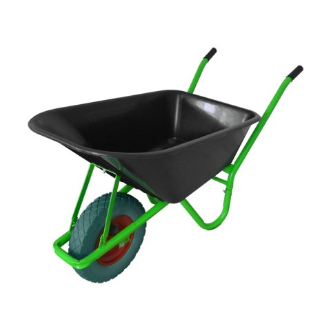 CZARNA BUDOWLANA TACZKA OGRODOWA PVC JEDNOKOŁOWA Z ZIELONYM KOŁEM PU 100L
